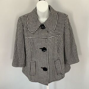 Lane Bryant Black and White Houndstooth Cropped Pea Coat Sz. 16